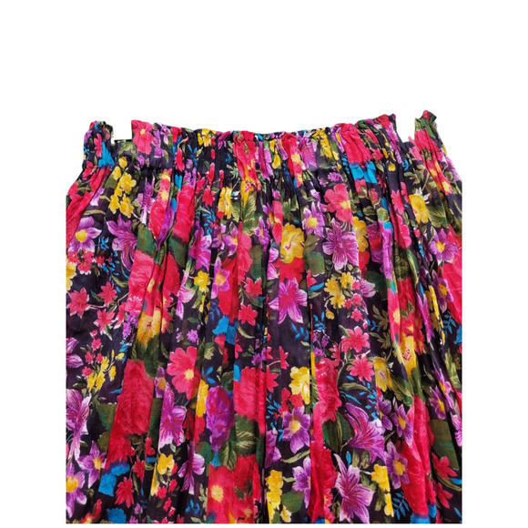 Vintage Red Pink Yellow Floral Sheer Elastic Waist Maxi Circle Skirt - Picture 5 of 7
